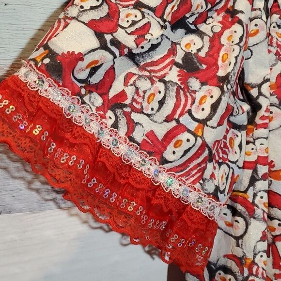Handmade Girls Sparkly Christmas Penguins Dress Lace, Sz 2T? - Picture 3 of 7